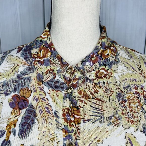 Soft Surroundings Mekness Metallic Floral Maxi Shirt Dress Duster Size S Boho - Picture 3 of 15